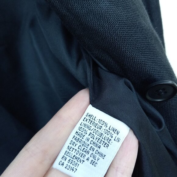 Minimalist Black Irish Linen 90s Style Boxy Jacket 90s Capsule Careerwear - Picture 5 of 12